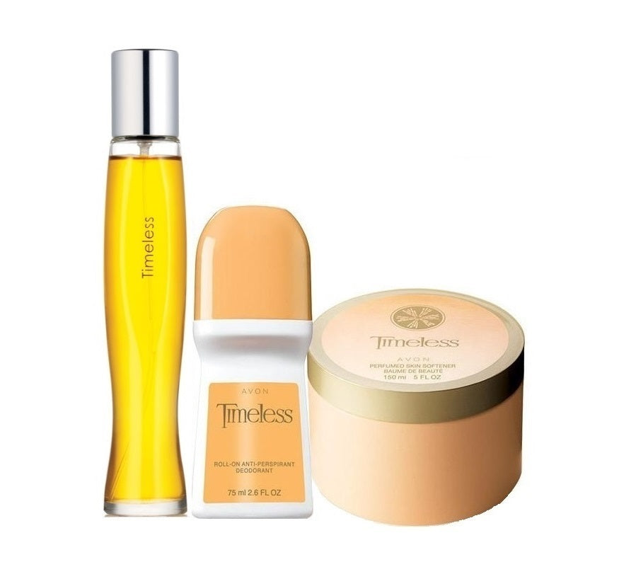 Coffret Parfum AVON Timeless, Crème parfumée Timeless, Déodorant bille Timeless