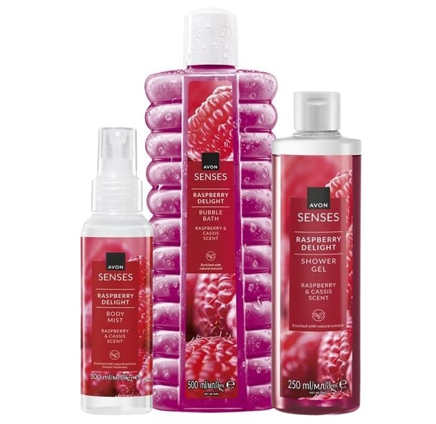 Trio soin corporel Avon Senses Raspberry Delight