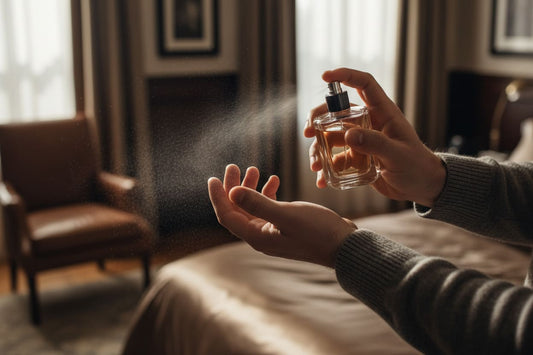 Homme testant un parfum Avon sur son poignet