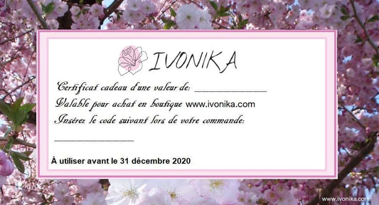 Ivonika certificat Cadeau pour achat produits Avon
