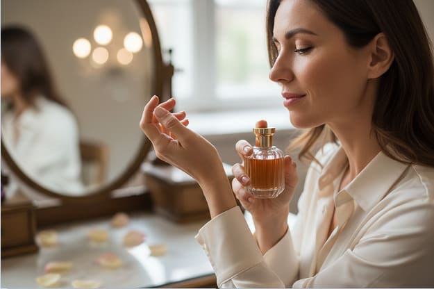 Femme que teste un parfum Avon à son poignet
