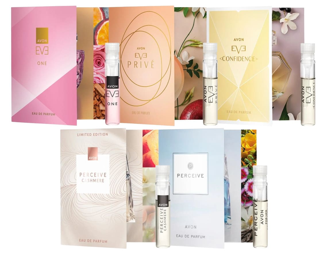 5 cartes échantillons parfums Avon femme Eve & Perceive